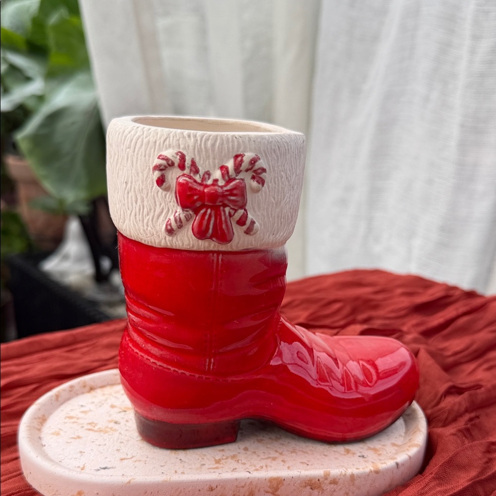 Vintage Red and White Holiday Boot Decor